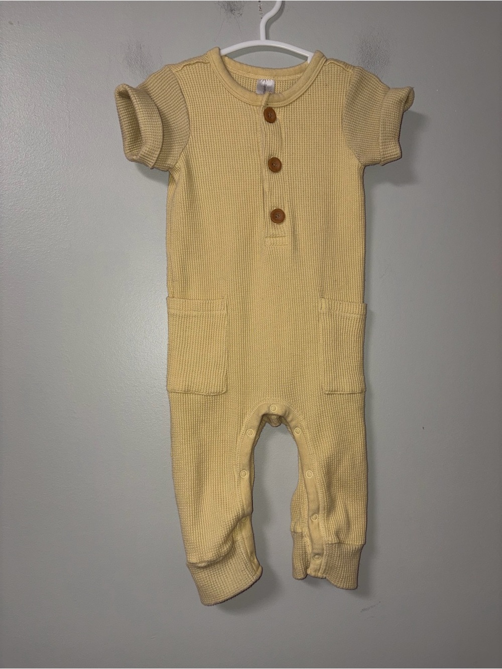 Modern Moments Yellow Waffle Knit Henley Neck Romper Boys 12M